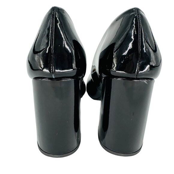 Steve Madden Black Patent Synthetic Leather Square Toe Chunky Block Heel Shoe 8M - Picture 5 of 7